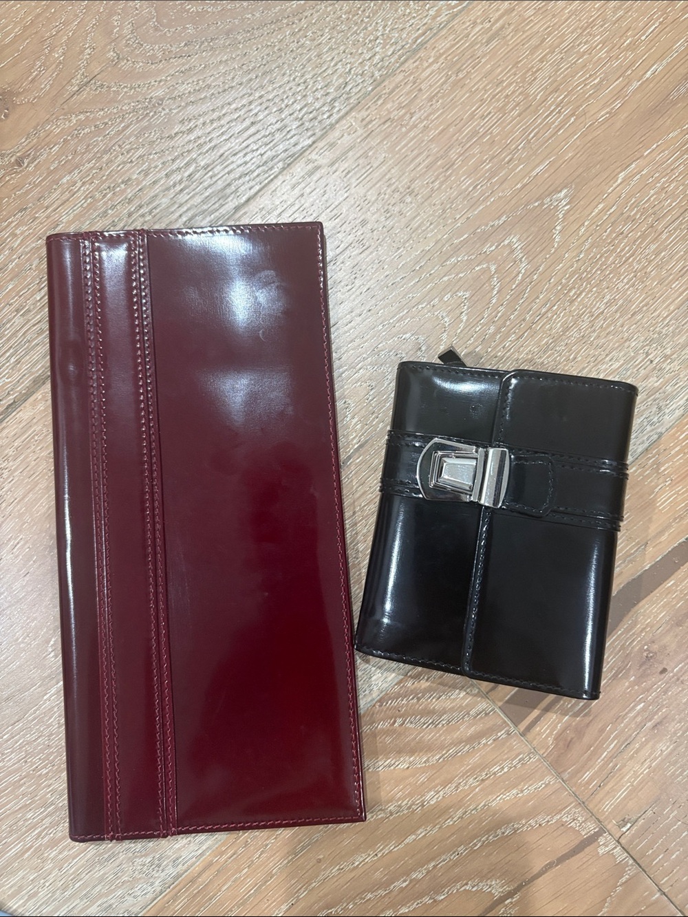 Genuine Leather Wallet and Card Holder Set - Black and Burgundy made in Italy